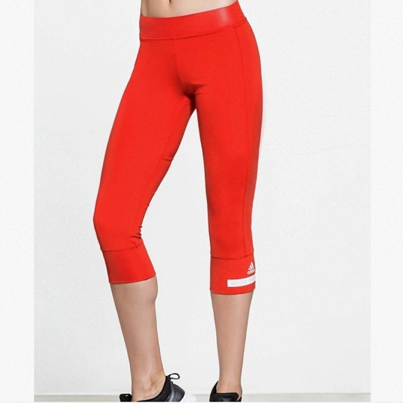 Adidas by Stella McCartney Cropped Leggings Red White Active Capri Tight Pants L - Picture 1 of 16